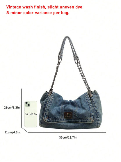 Fashion Denim Chain Shoulder Bag, 2026 New Styling Casual Versatile Crossbody Bag for Women, Trendy All-match Commuter Bag for Daily Travel Work Commute