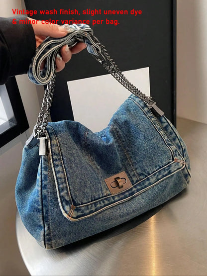 Fashion Denim Chain Shoulder Bag, 2026 New Styling Casual Versatile Crossbody Bag for Women, Trendy All-match Commuter Bag for Daily Travel Work Commute